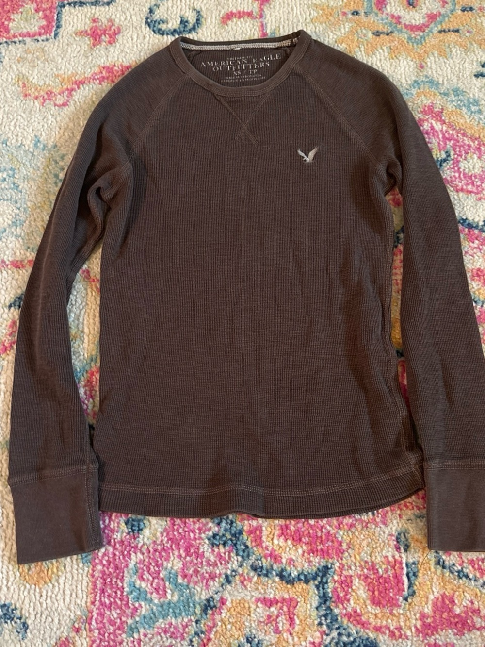 American Eagle Outfitters Men’s Dark Brown Waffle Thermal Long Sleeve
